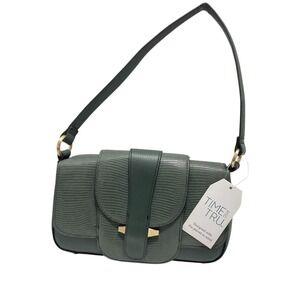 Time and Tru Olive Green Shoulder Bag Purse Faux Leather Lizard Texture Mobil Po
